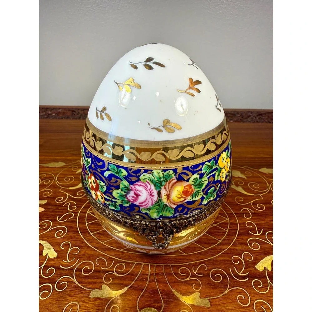 Vintage Limoges Hand Painted Egg Trinket Box